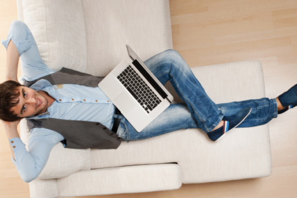 Man reading woman's online profile